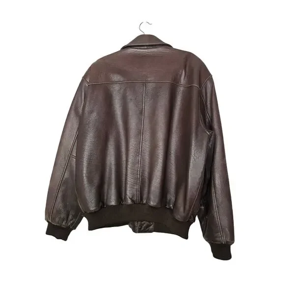 Orvis Sz Lamb Leather Brown Full Zip Bomber Classic Jacket Western Soft